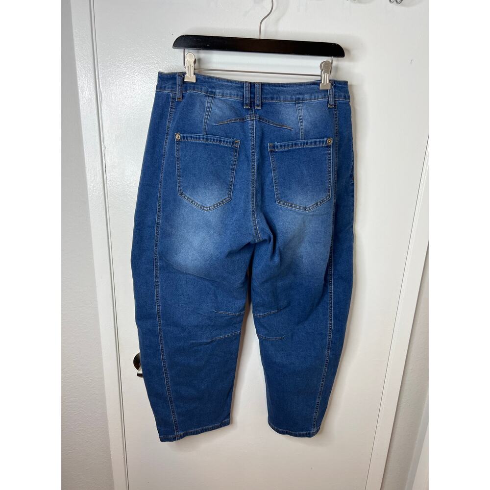 Classic Blue Women's Cropped Denim High Waisted Stretch Barrel Jeans ~ Size XL - Picture 5 of 9